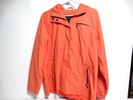 Women&#39;s Eddie Bauer Peach Colored Raincoat Attached Hood Size L VGC - £19.78 GBP