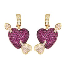 CWWZircons Two Tone Gold Plated Bling Pink Red Cubic Zirconia Heart Arrow Chic U - £18.53 GBP