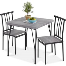 Modern 3-Piece Metal Frame Dining Set with Grey Wood Top Table and 2 Chairs - £191.13 GBP