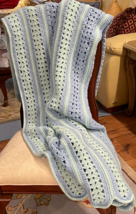 Mile A Minute Handmade Crocheted Afghan Blanket 70&quot;L x 57&quot;W Blue Green Striped - £21.36 GBP