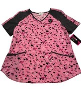 Scrubstar Women&#39;s SIZE L Sentimental Hearts V-Neck Print Pink Scrub Top - $14.84