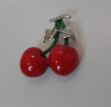 Unbranded Bright Red Cherry Brooch With Bling 1 Piece Missing  Apx 2&quot; X 2&quot; - £9.41 GBP