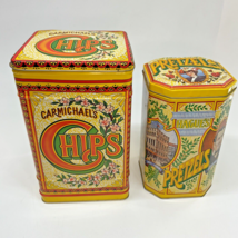 Vintage CARMICHAEL&#39;S CHIPS &amp; HAGUE&#39;S PRETZELS Tin Can Canister Set Hinge... - $64.11 CAD