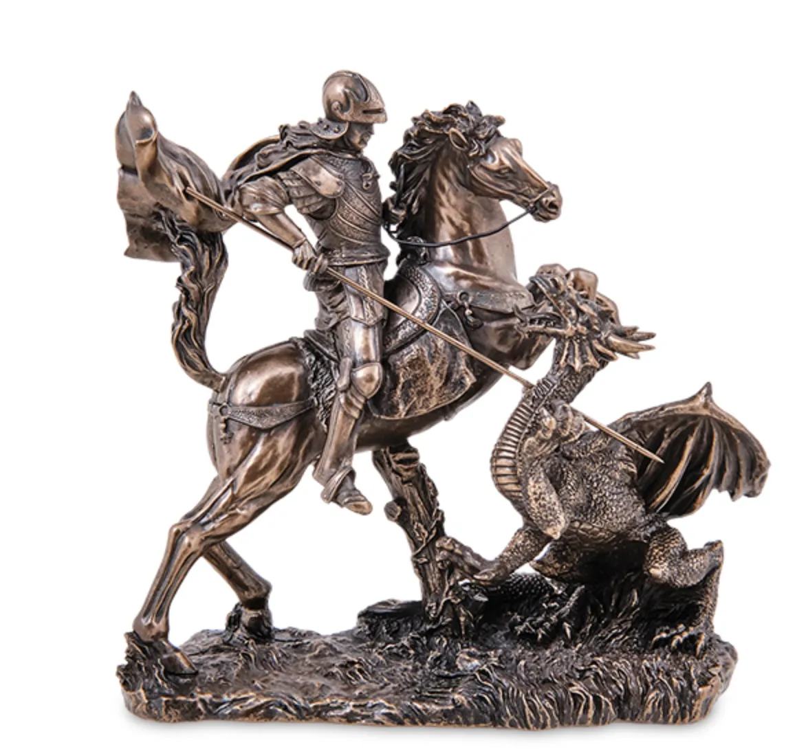 George the Dragon Slayer Statue Figure Polystone Bronze Home Decor Italy 6.1&quot; - £293.45 GBP