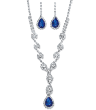 Pear Cut Simulated Blue Sapphire Cz Halo Earrings Necklace Set Silverton - £55.35 GBP