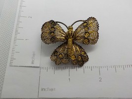 Vintage Butterfly Brooch Antique Gold Colored Delicate Womens Jewelry Bent - £7.96 GBP