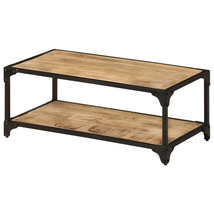 Beige Mango Wood Coffee Table Rectangle Livingroom Furniture Metal Legs Farm  - $149.99