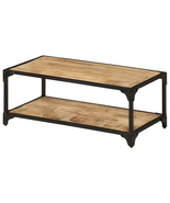 Beige Mango Wood Coffee Table Rectangle Livingroom Furniture Metal Legs ... - $149.99