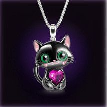 Fashion Love Crystal Cat Pendant Necklace Natural Love Crystal Cat Anima... - £4.84 GBP