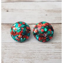 Vintage Clip On Earrings Red &amp; Green Domed Circle - £9.71 GBP