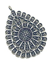 2 Antiqued Silver Filigree 38mm Teardrop Earring Drops Pendants Bead Findings - $3.99