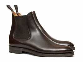New Handmade Men&#39;s Brown Leather Chelsea Boots Round Toe Dress Formal Shoes - £117.44 GBP+