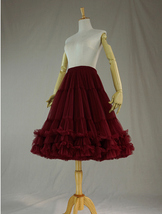 Burgundy Midi Tulle Skirt Outfit Women Custom Plus Size Full Fluffy Tulle Skirt image 8