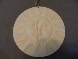 White Cast Plaster Two Faced Sun Wall Hanging 9&quot; Diameter - £31.97 GBP