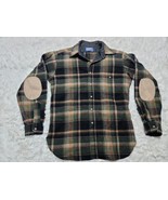 Pendleton Trail Shirt Flannel M Green Wool Plaid Suede Elbow Patch Board... - £23.99 GBP