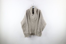 Vintage 90s Eddie Bauer Mens Large Wool Chunky Ribbed Knit Shawl Sweater Gray - £55.52 GBP