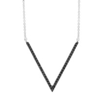 0.25ct Lab-Created Black Onyx V-Shape Pendant Necklace 18&quot; 14K White Gold Plated - £190.29 GBP