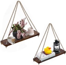 Rustic Set Of 2 Wooden Floating Shelves With String - Farmhouse Hanging ... - £31.63 GBP