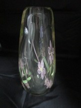 Glass Floral Vase Reverse Painting Pink Flowers 8&quot; - £59.02 GBP