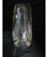 GLASS FLORAL VASE REVERSE PAINTING PINK FLOWERS 8&quot; - £59.13 GBP
