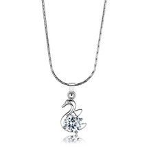 Elegant 3Ct Round Solitaire Simulated Diamond Swan Rhodium Plated Necklace 18&quot; - £34.46 GBP