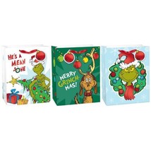 Grinch 3 Ct Christmas Gift Bag Set with Tag 9x7x4 inch Medium Vertical - £5.19 GBP