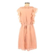 Club Monaco Shift Dress Women&#39;s Size 6 Pink Ruffle V Neck Polyester Short Sleeve - £41.84 GBP