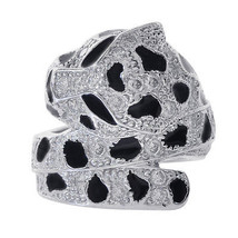 1.00 Carat Round Cut Diamonds &amp; Black Enamel Panther Ring 14K White Gold - £1,555.75 GBP