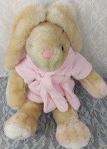 Dan Dee Bunny Rabbit Pink Robe Bedtime Bed Night Tan 19&quot; Plush Stuffed Animal - £16.02 GBP