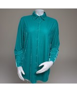 Soft Surroundings Velvet Boyfriend Shirt Womens Small Teal Tunic Button Up - $635.48 MXN