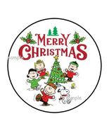 30 MERRY CHRISTMAS SNOOPY ENVELOPE SEALS LABELS STICKERS 1.5&quot; ROUND PEAN... - £5.86 GBP