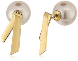 USA Made ECRU metal Reversible Gold Folded “V” Post Earring with Pearl Clutch - £11.55 GBP