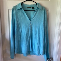 Eddie Bauer Blouse Women’s Size Large Tall Long Sleeve Blue Sheer Lightweight - $10.50