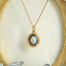 White Fire Opal Pendant Gold Trim Art Deco Necklace Ornate Opal Pendant Fairy - £79.12 GBP