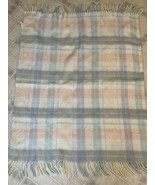 Vintage Beacon Pastel Pram Baby Crib Blanket Plaid Fringe Acrylic Woven ... - £29.44 GBP