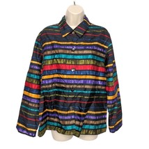 Chico&#39;s Design Button Down Blouse Top Medium Silk Multicolored Striped - £27.78 GBP