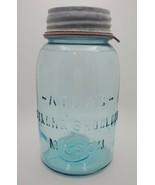 VTG Atlas Strong Shoulder Mason Light Blue Quart Canning Jar Zinc Porcel... - $19.60