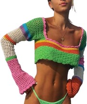 Women&#39;s Crochet Knit Mesh Sweater Crop Top - £34.38 GBP