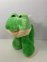 Dandee plush standing frog plush smiling yellow green long legs pink ribbon bow - £10.05 GBP