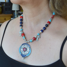 Tribal Necklace, Turquoise and Coral Necklace, Ethnic Necklace (903) - £31.17 GBP