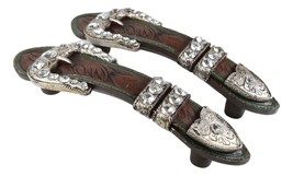 Set Of 6 Western Faux Tooled Leather Bling Belt Buckle Drawer Cabinet Ba... - £44.82 GBP
