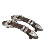 Set Of 6 Western Faux Tooled Leather Bling Belt Buckle Drawer Cabinet Ba... - £44.84 GBP
