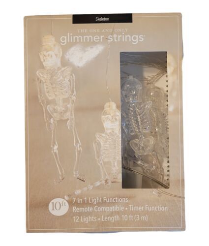 Pier 1 Skeletons Halloween Glimmer Strings Lights Clear 10' In/Outdoor 7 Setting - £32.04 GBP