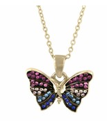 Crystal Kingdom Gold Tone Butterfly Pendant Necklace 15-17&quot;Chain In Jewe... - $20.15 CAD