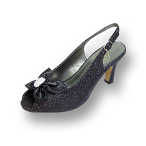  FLORAL Staci Women Wide Width Peep Toe Glitter Bow Slingback Pumps  - £47.74 GBP