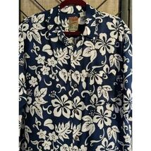 Pineapple Connection Mens Hawaiian Shirt Navy Blue White Hibiscus Rayon ... - $24.75