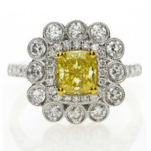 1.97ct Natural Fancy Yellow Diamonds Engagement Ring 18K Solid Gold Cushion GIA - £4,566.04 GBP