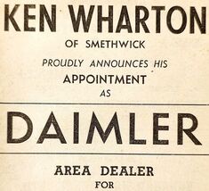 1954 Ken Wharton Smethwick Daimler Car Dealer Advertisement Automobilia ... - $19.99
