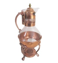 VTG Princess House Copper Coffee Tea Pot Carafe Warming Stand Schafer Pitcher - £19.77 GBP