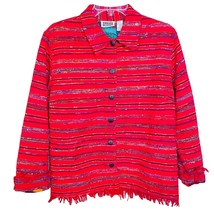 Chico’s Design Red Silk Blend Striped Jacket Size Medium/8 - £27.62 GBP